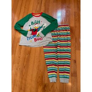 Disney Donald Duck Bah Humbug Pajama Set Men's Large Green Sleeve Striped Pants‎